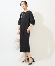 PZPGA41430 GEORGES RECH(ジョルジュ・レッシュ)  [日本製/接触冷感]ストレッチランタンスリーブナローワンピース ブラック