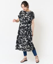 PZPGA43490 GEORGES RECH(ジョルジュ・レッシュ)  [日本製]ブラッシュパターンフレンチスリーブワンピース ブラック系