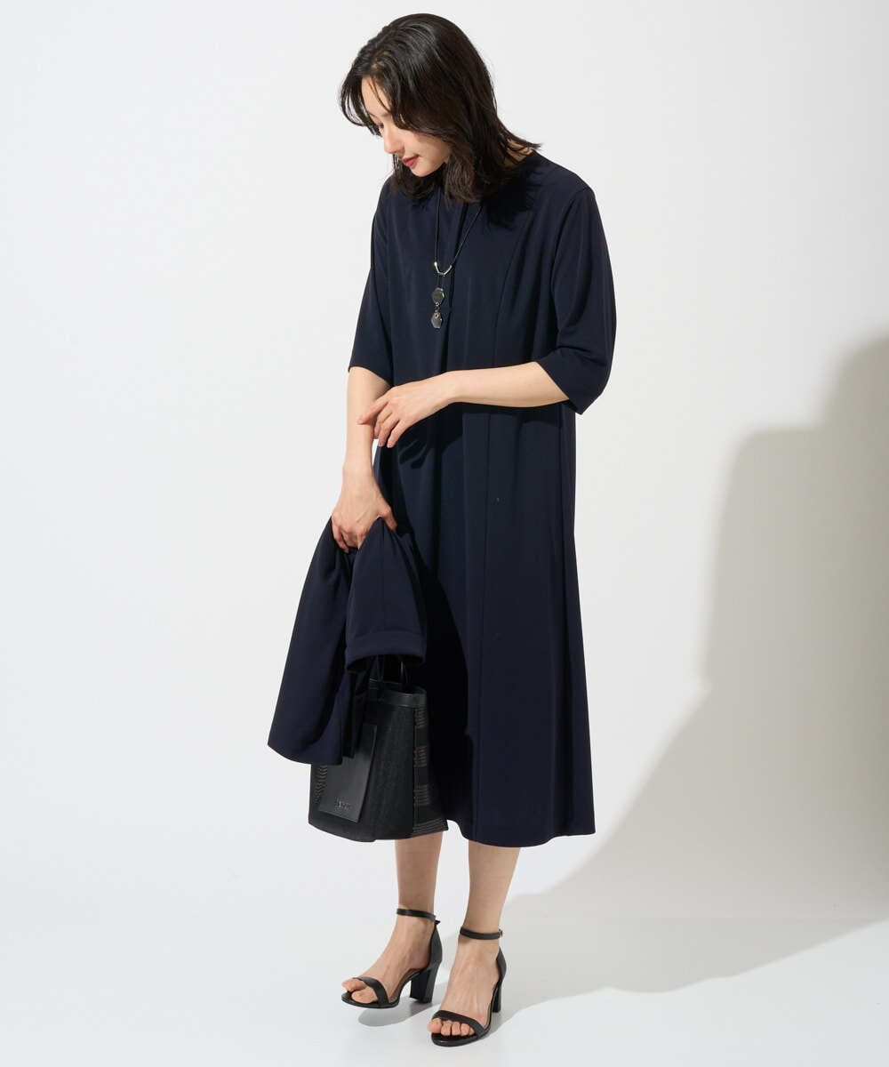 PZPGD11330 GEORGES RECH(ジョルジュ・レッシュ) ドライタッチジャージーフレアワンピース ネイビー