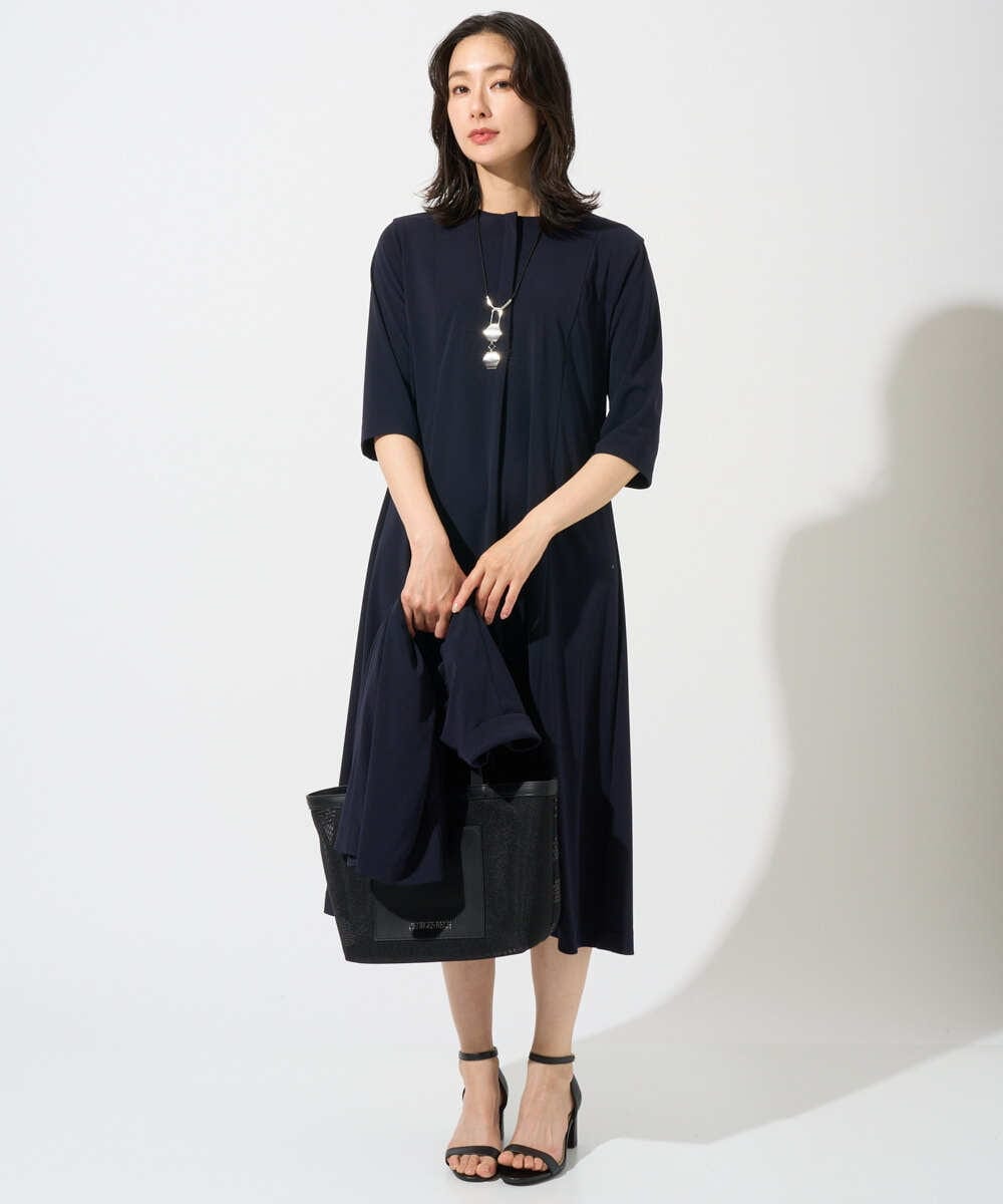 PZPGD11330 GEORGES RECH(ジョルジュ・レッシュ) ドライタッチジャージーフレアワンピース ネイビー