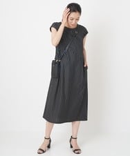 PZPHT24390 GEORGES RECH(ジョルジュ・レッシュ)  [2点セット]カーディガン×フレンチスリーブストライプワンピース ブルー×ホワイト