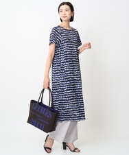 PZPJB29430 GEORGES RECH(ジョルジュ・レッシュ)  [日本製]ランダムボーダーAラインジャージーワンピース ネイビー系