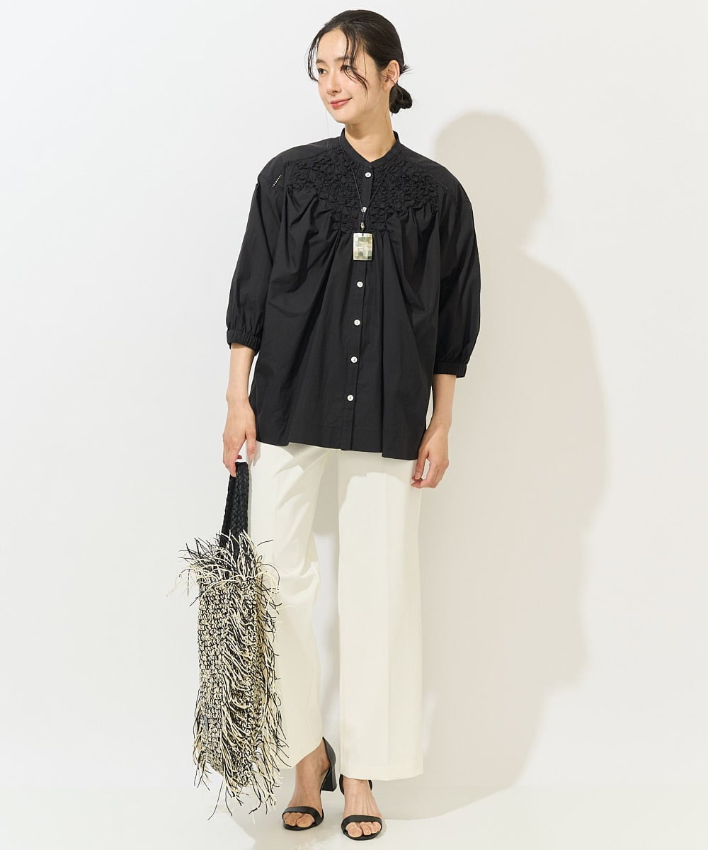 PZQGA50190 GEORGES RECH(ジョルジュ・レッシュ)  [日本製/UVカット/吸水速乾]サーラドライワイドストレートパンツ ブラック