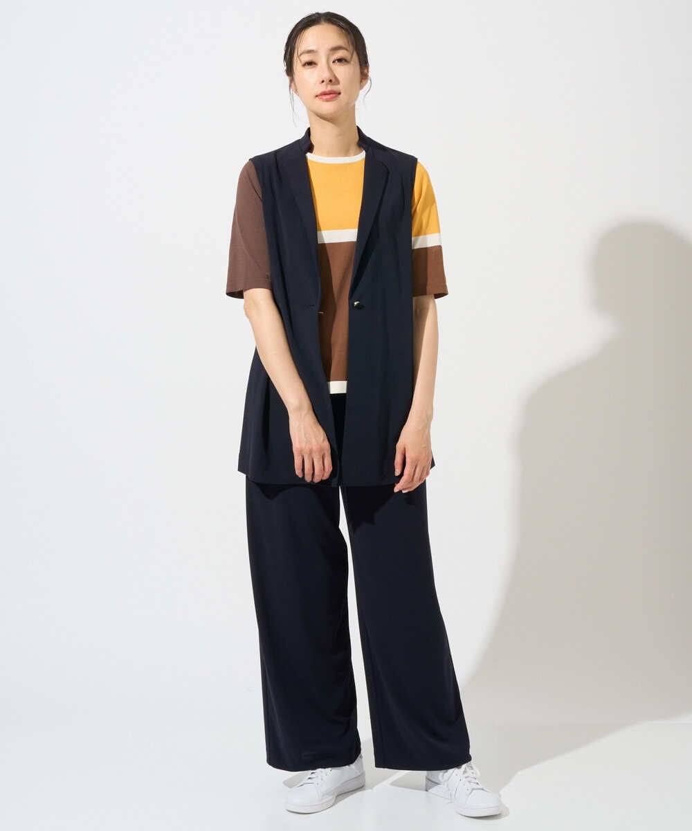 PZQGD11210 GEORGES RECH(ジョルジュ・レッシュ)  [セットアップ対応]ドライタッチジャージーワイドストレートパンツ ネイビー