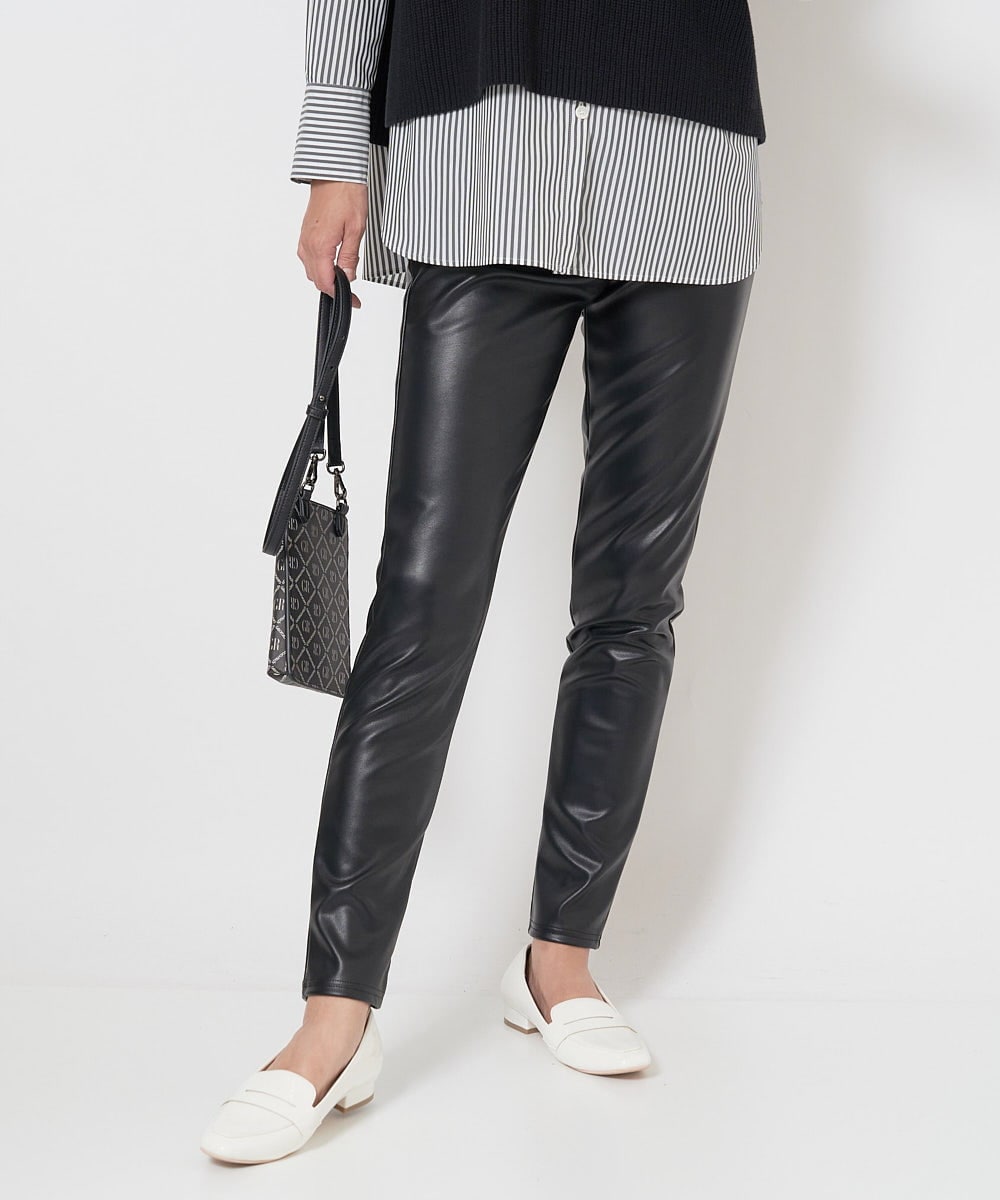 PZQJS20150 GEORGES RECH(ジョルジュ・レッシュ) エコレザーストレッチレギンスパンツ ブラック