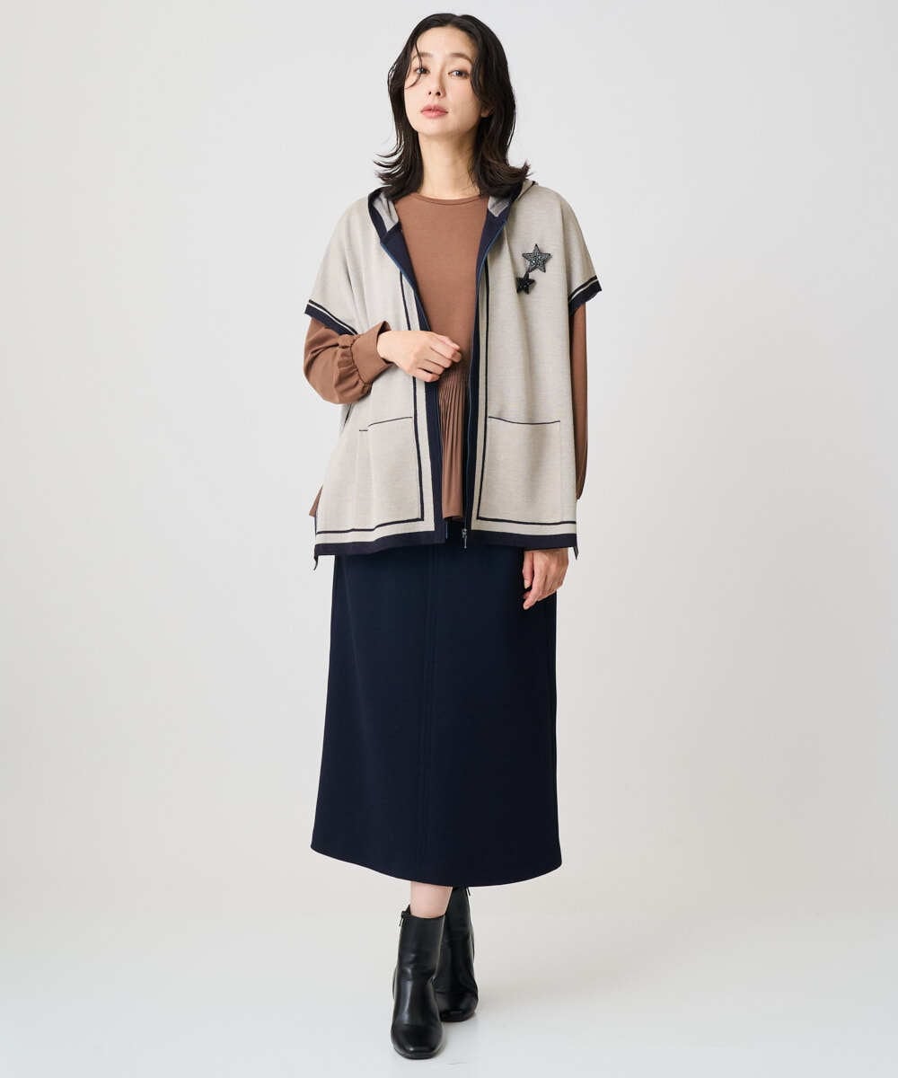 PZSAD03330 GEORGES RECH(ジョルジュ・レッシュ) ダブルジャカードニットポンチョ ベージュ