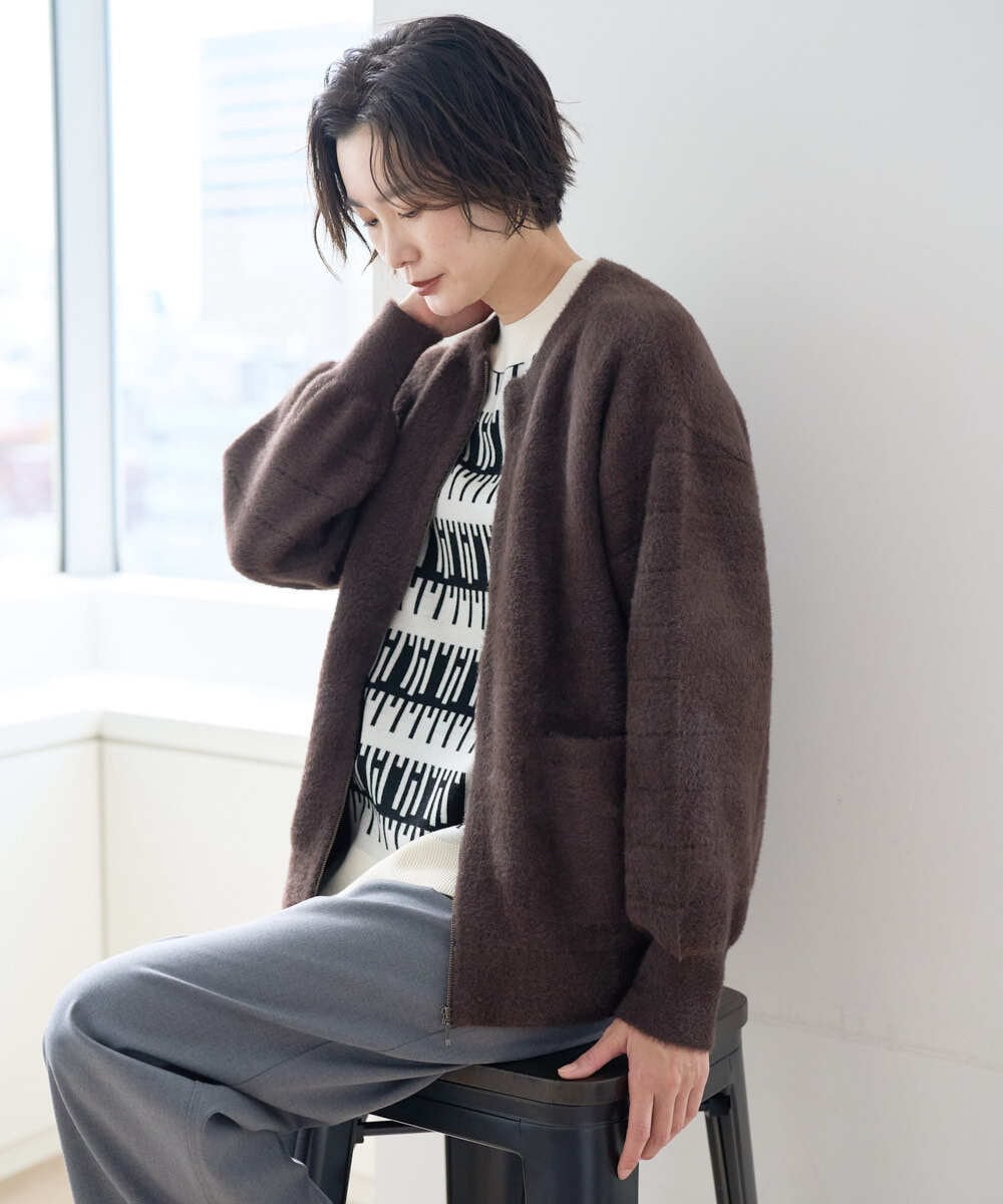 PZSAD21330 GEORGES RECH(ジョルジュ・レッシュ) フェザーヤーンリバーカーディガン ベージュ