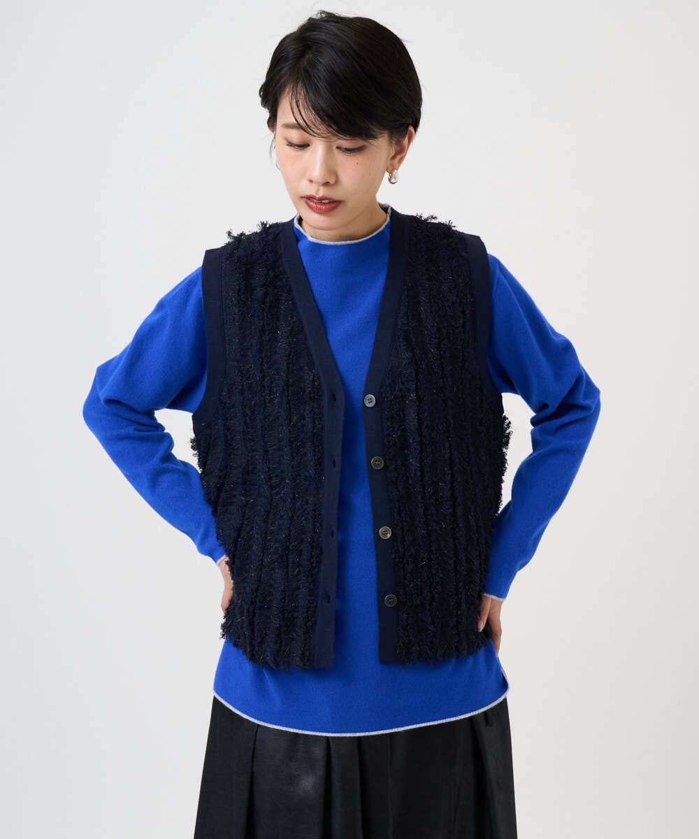 PZSAD36250 GEORGES RECH(ジョルジュ・レッシュ) ラメジャガードシャギーニットベスト ネイビー