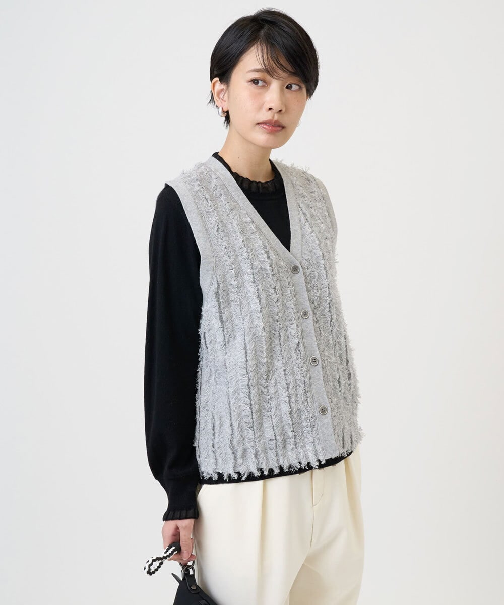 PZSAD36250 GEORGES RECH(ジョルジュ・レッシュ) ラメジャガードシャギーニットベスト ネイビー