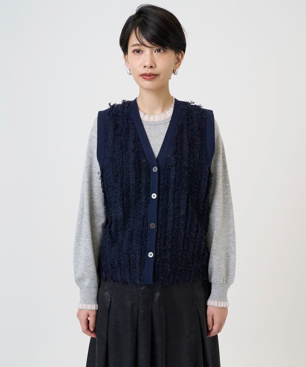 PZSAD36250 GEORGES RECH(ジョルジュ・レッシュ) ラメジャガードシャギーニットベスト ネイビー