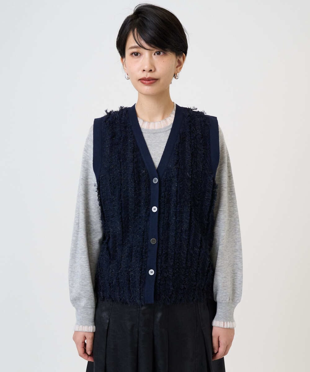 PZSAD36250 GEORGES RECH(ジョルジュ・レッシュ) ラメジャガードシャギーニットベスト ネイビー