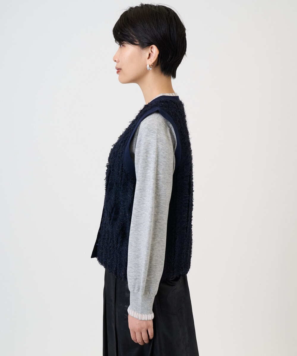 PZSAD36250 GEORGES RECH(ジョルジュ・レッシュ) ラメジャガードシャギーニットベスト ネイビー