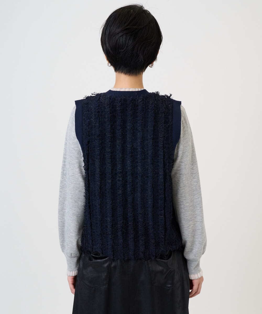 PZSAD36250 GEORGES RECH(ジョルジュ・レッシュ) ラメジャガードシャギーニットベスト ネイビー