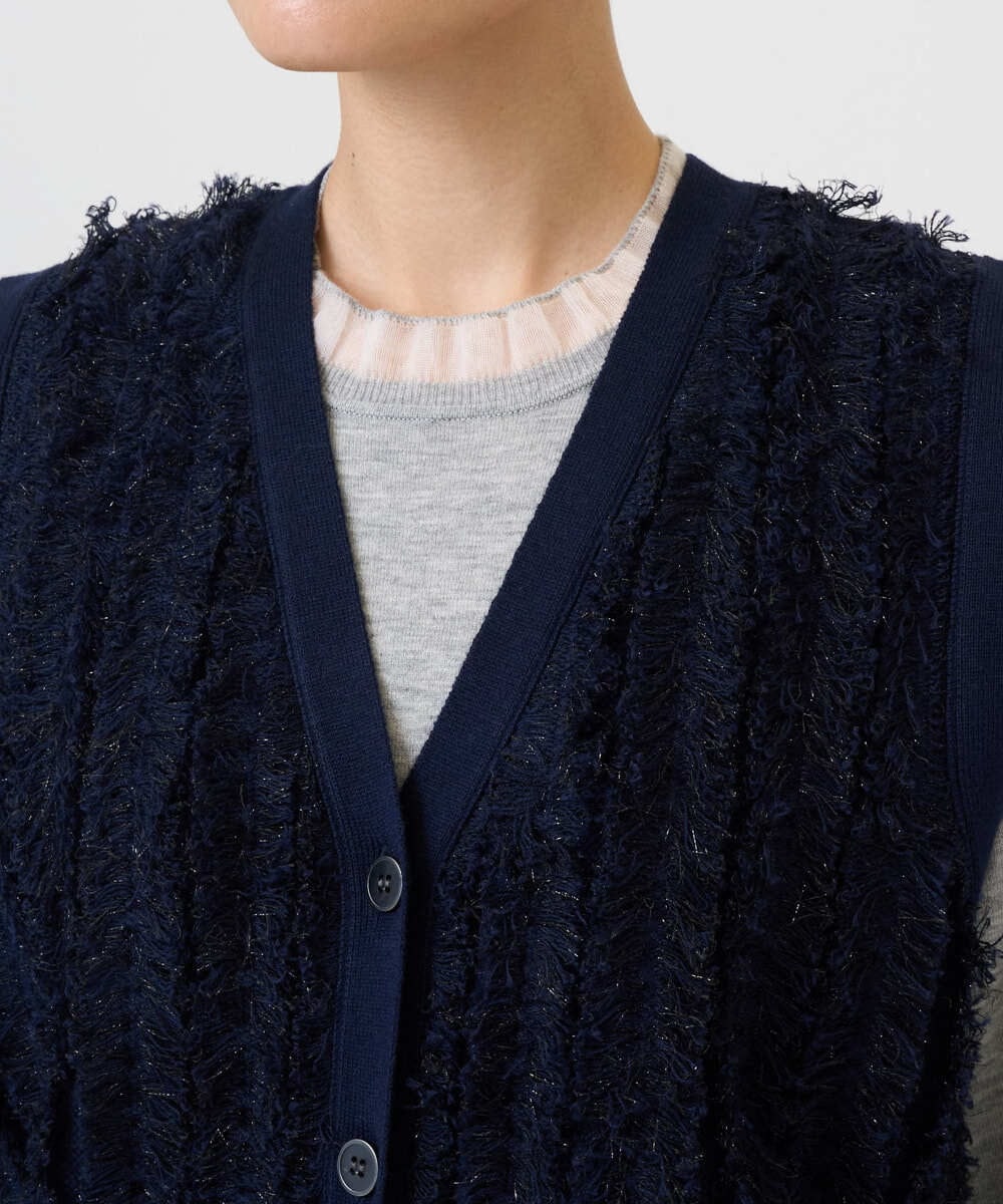 PZSAD36250 GEORGES RECH(ジョルジュ・レッシュ) ラメジャガードシャギーニットベスト ネイビー