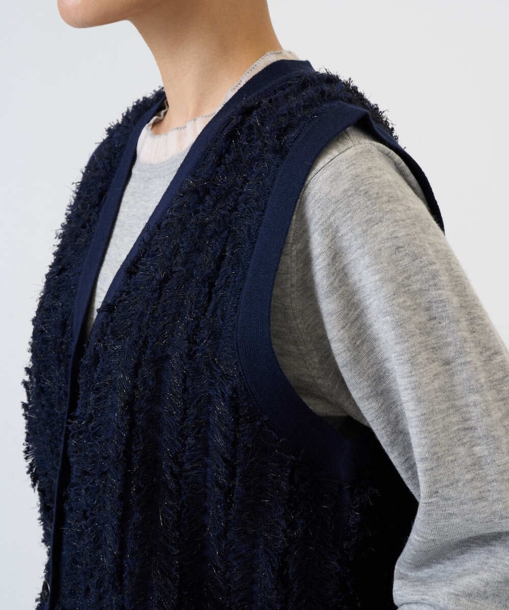 PZSAD36250 GEORGES RECH(ジョルジュ・レッシュ) ラメジャガードシャギーニットベスト ネイビー