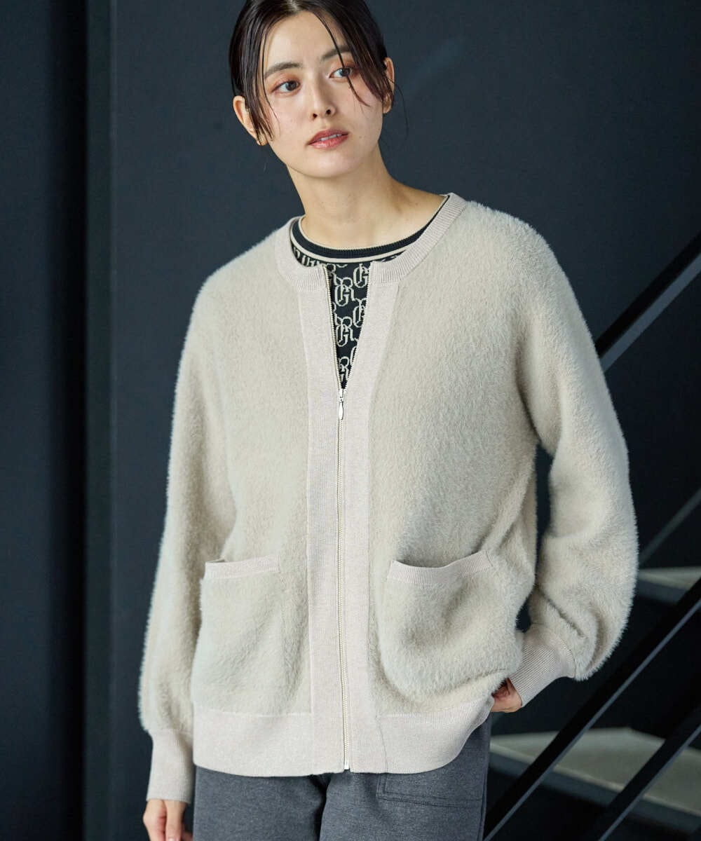 PZSAG21390 GEORGES RECH ソフトウールラメシャギーカーディガン