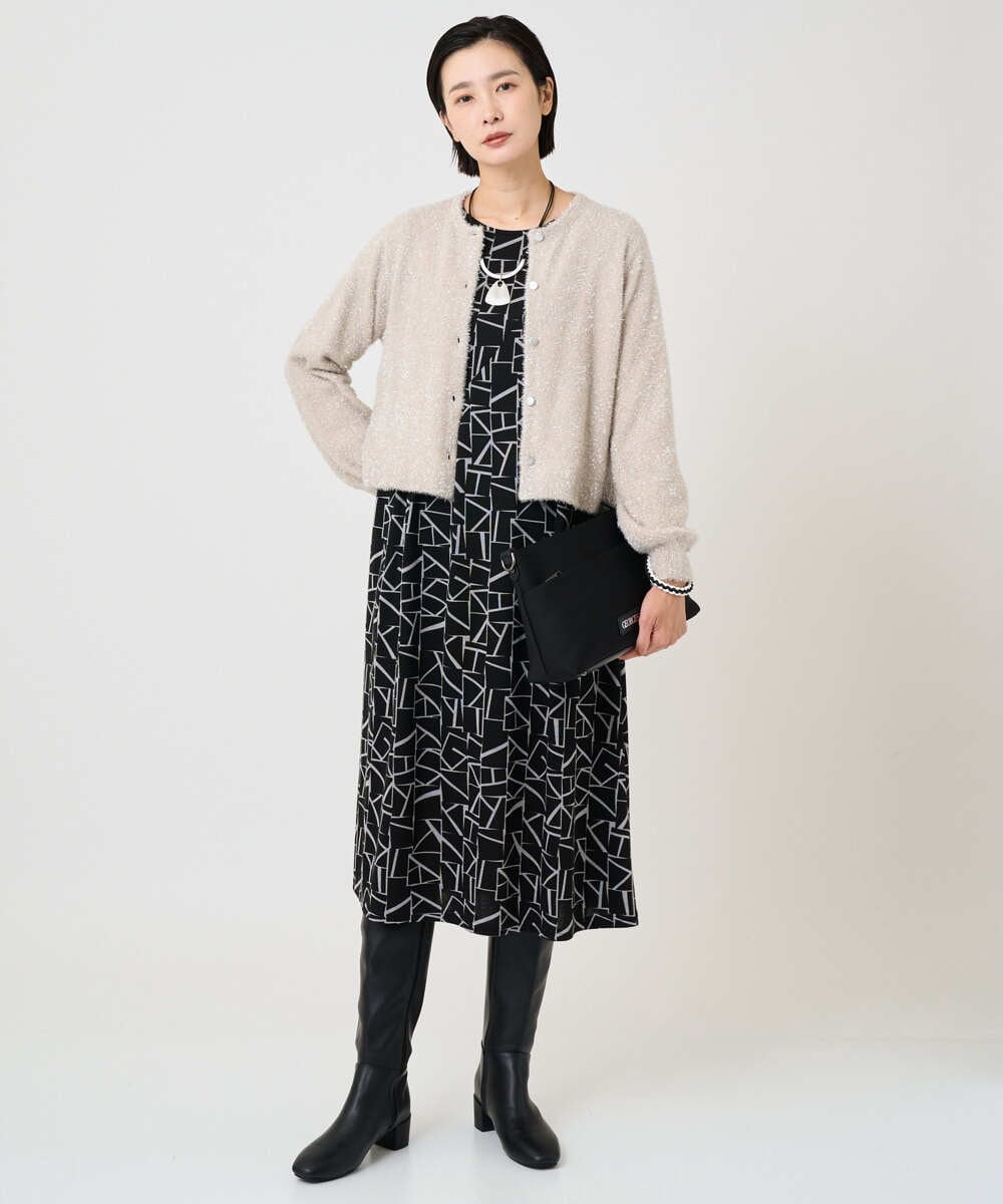 PZSCD51250 GEORGES RECH(ジョルジュ・レッシュ) メタリックシャギーショートカーディガン ブラック