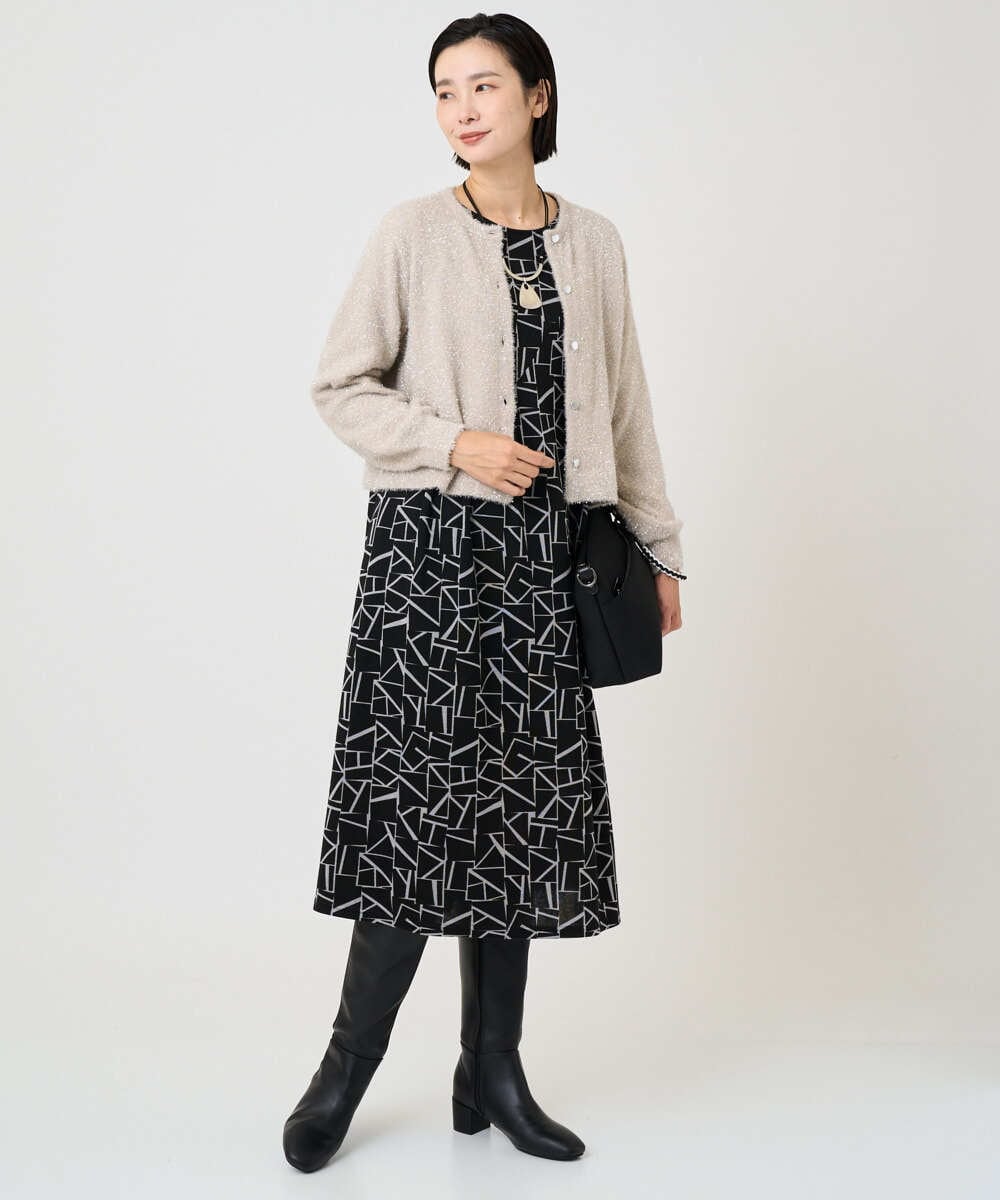 PZSCD51250 GEORGES RECH(ジョルジュ・レッシュ) メタリックシャギーショートカーディガン ブラック