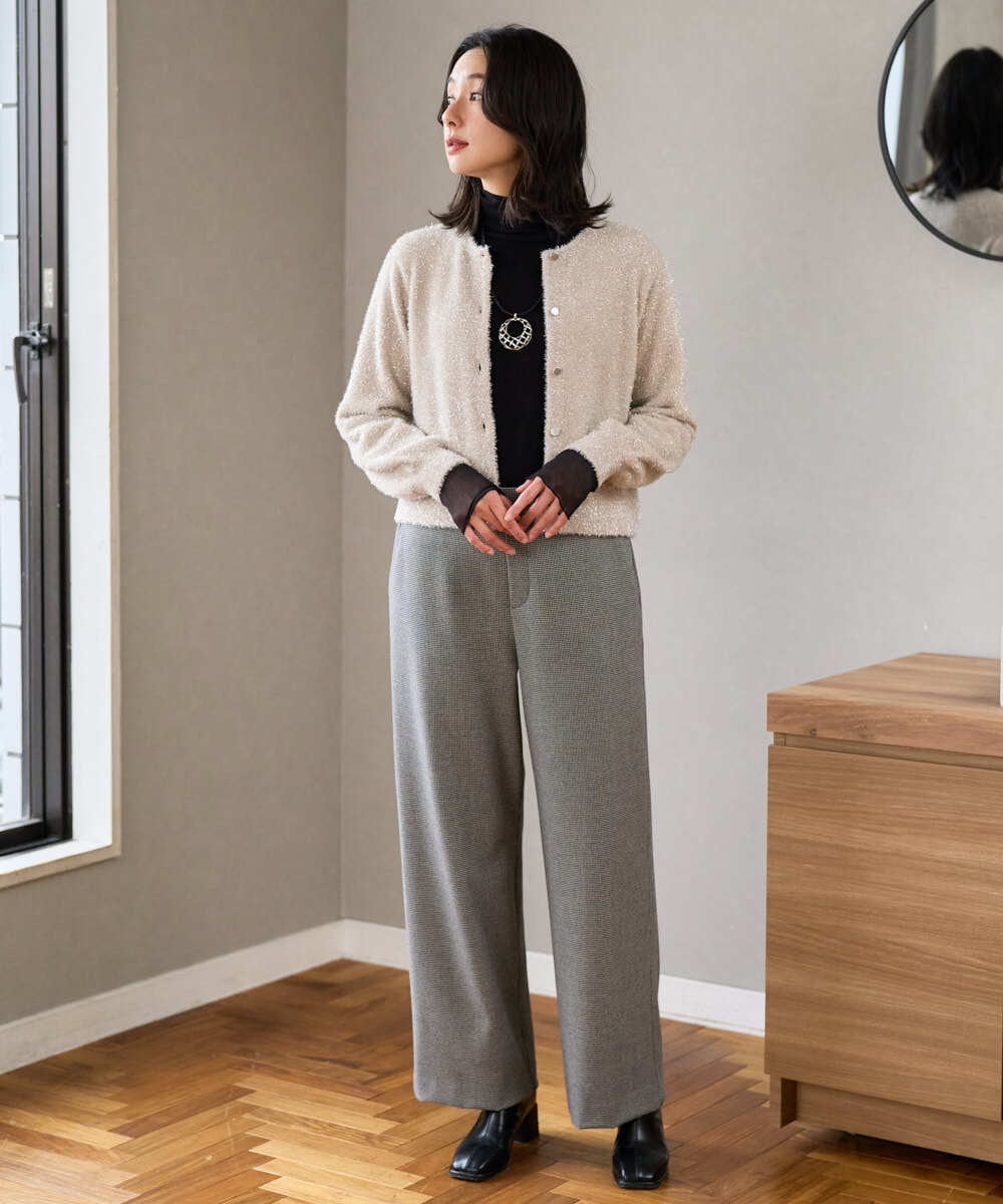 PZSCD51250 GEORGES RECH(ジョルジュ・レッシュ) メタリックシャギーショートカーディガン ブラック