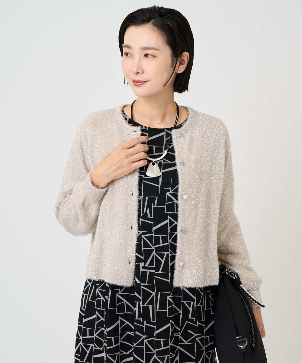 PZSCD51250 GEORGES RECH(ジョルジュ・レッシュ) メタリックシャギーショートカーディガン ブラック