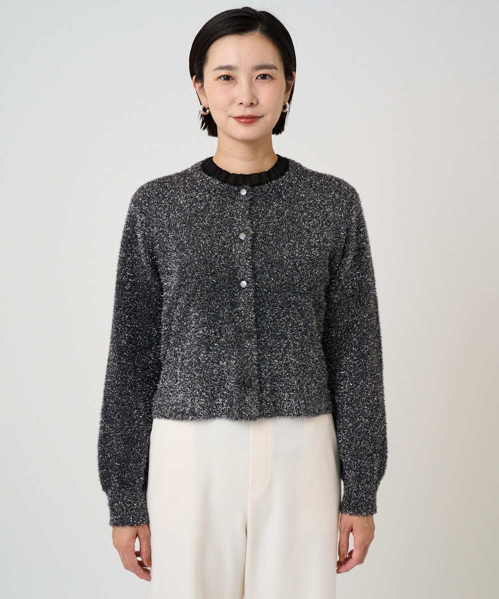 PZSCD51250 GEORGES RECH(ジョルジュ・レッシュ) メタリックシャギーショートカーディガン ブラック