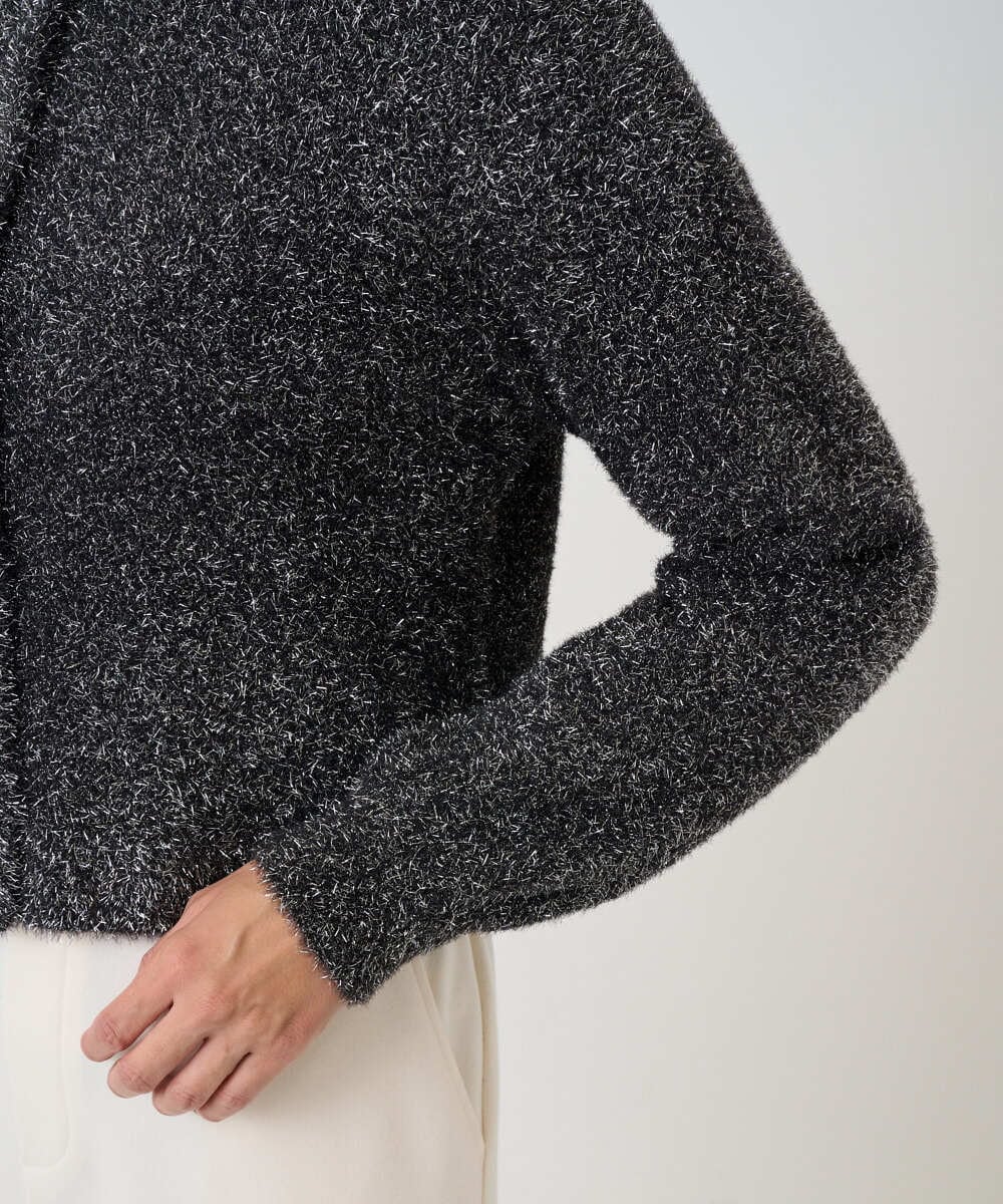 PZSCD51250 GEORGES RECH(ジョルジュ・レッシュ) メタリックシャギーショートカーディガン ブラック