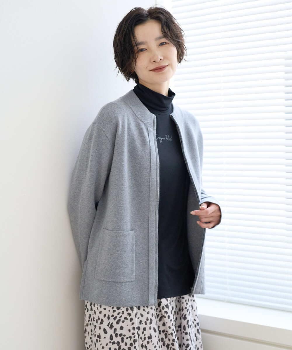 PZSCE70190 GEORGES RECH(ジョルジュ・レッシュ) [アンサンブル対応] ミラノリブジップアップニットカーディガン グレー