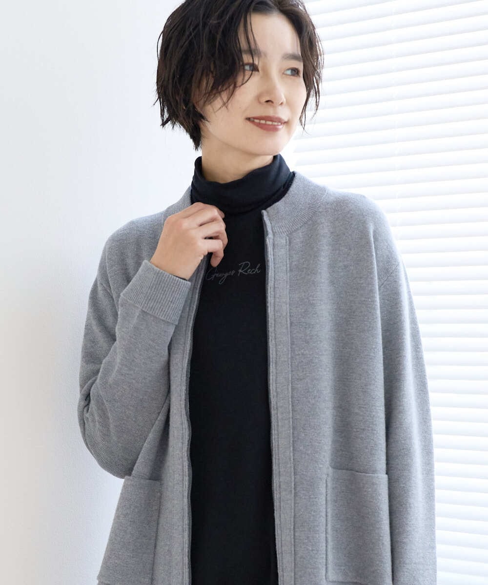 PZSCE70190 GEORGES RECH(ジョルジュ・レッシュ) [アンサンブル対応] ミラノリブジップアップニットカーディガン グレー