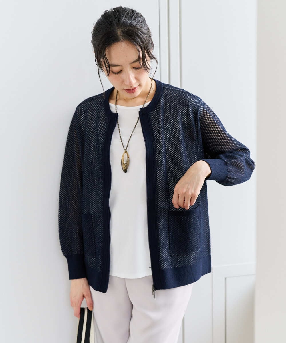 PZSEE28290 GEORGES RECH(ジョルジュ・レッシュ) ブークレメッシュニットブルゾン ネイビー