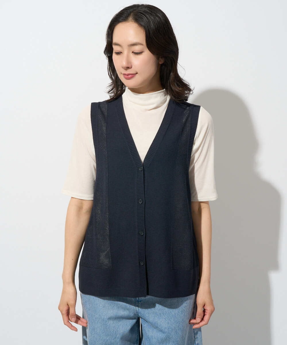 PZSGD23230 GEORGES RECH(ジョルジュ・レッシュ)  [日本製]コットンレーヨンニットベスト ネイビー