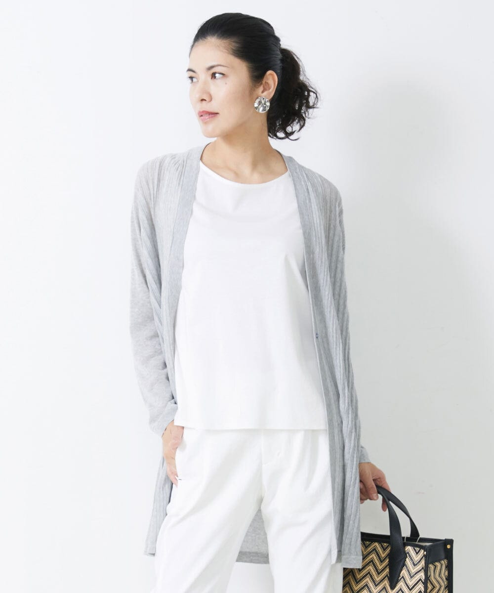 PZSGQ44290 GEORGES RECH(ジョルジュ・レッシュ) 【セットアップ対応】シアーストライプカーディガン グレー