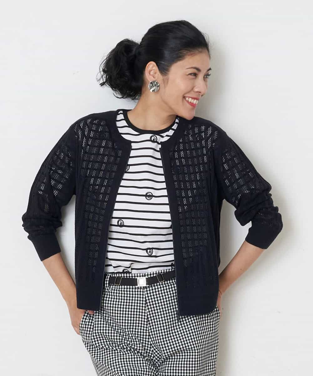 PZSGQ63230 GEORGES RECH(ジョルジュ・レッシュ) 透かし編みショートカーディガン ネイビー