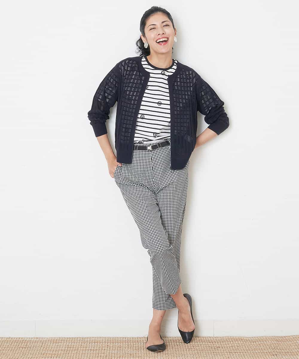 PZSGQ63230 GEORGES RECH(ジョルジュ・レッシュ) 透かし編みショートカーディガン ネイビー