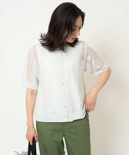 PZSHA60240 GEORGES RECH ラメ襟付きシアーメッシュニットカーディガン