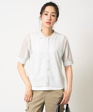 PZSHA60240 GEORGES RECH(ジョルジュ・レッシュ) ラメ襟付きシアーメッシュニット羽織 ダークグレー