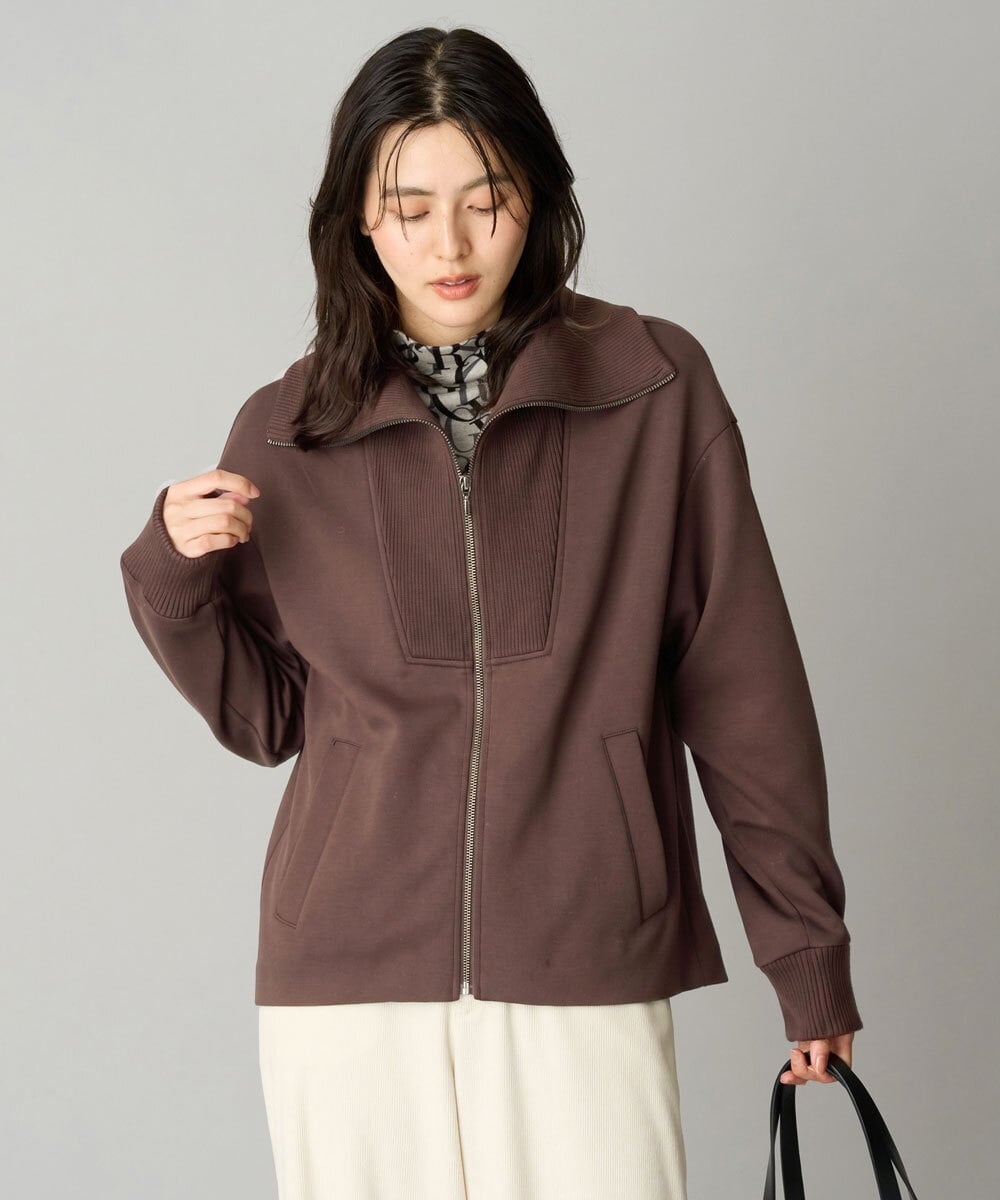 PZTAG11340 GEORGES RECH(ジョルジュ・レッシュ) ストレッチダンボールジップアップブルゾン ブラウン