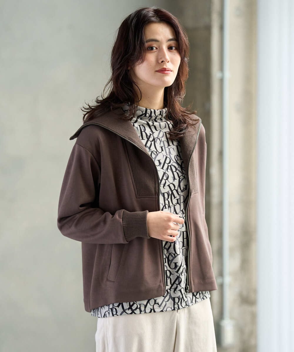 PZTAG11340 GEORGES RECH(ジョルジュ・レッシュ) ストレッチダンボールジップアップブルゾン ブラウン