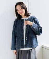 PZTEE01360 GEORGES RECH(ジョルジュ・レッシュ)  [セットアップ対応]ノーカラージャージーデニムジャケット ブルー