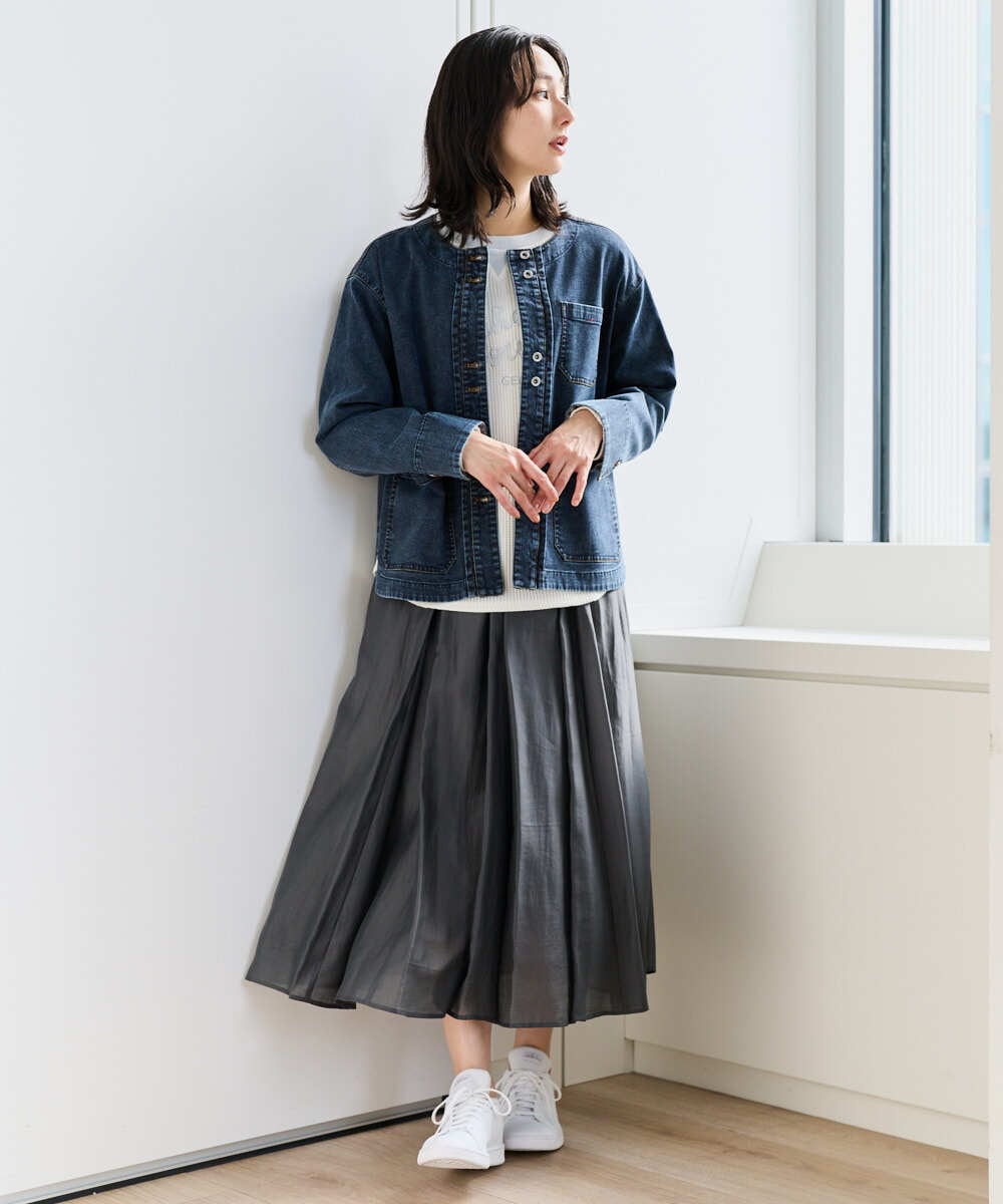 PZTEE01360 GEORGES RECH(ジョルジュ・レッシュ)  [セットアップ対応]ノーカラージャージーデニムジャケット ブルー