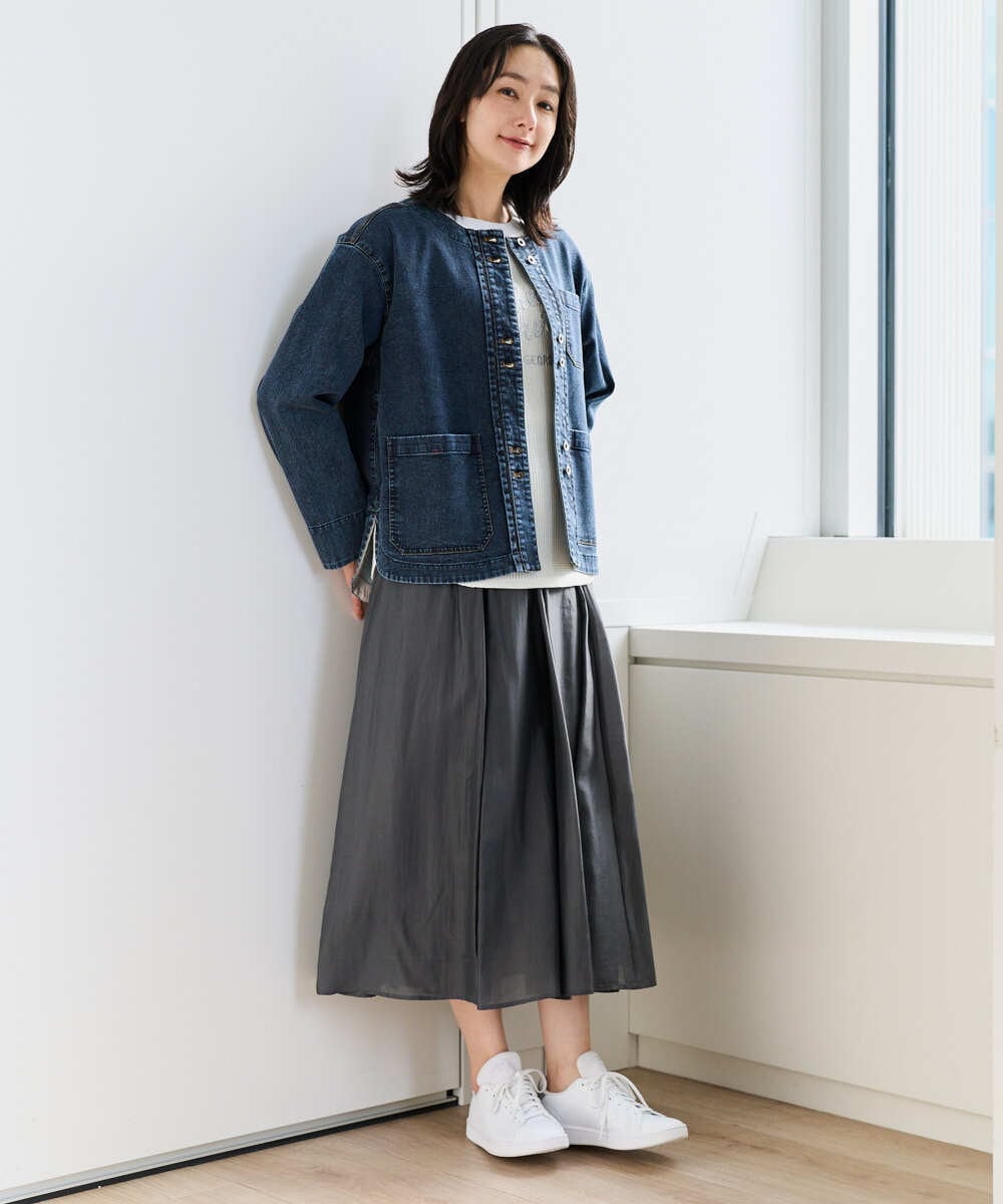 PZTEE01360 GEORGES RECH(ジョルジュ・レッシュ)  [セットアップ対応]ノーカラージャージーデニムジャケット ブルー