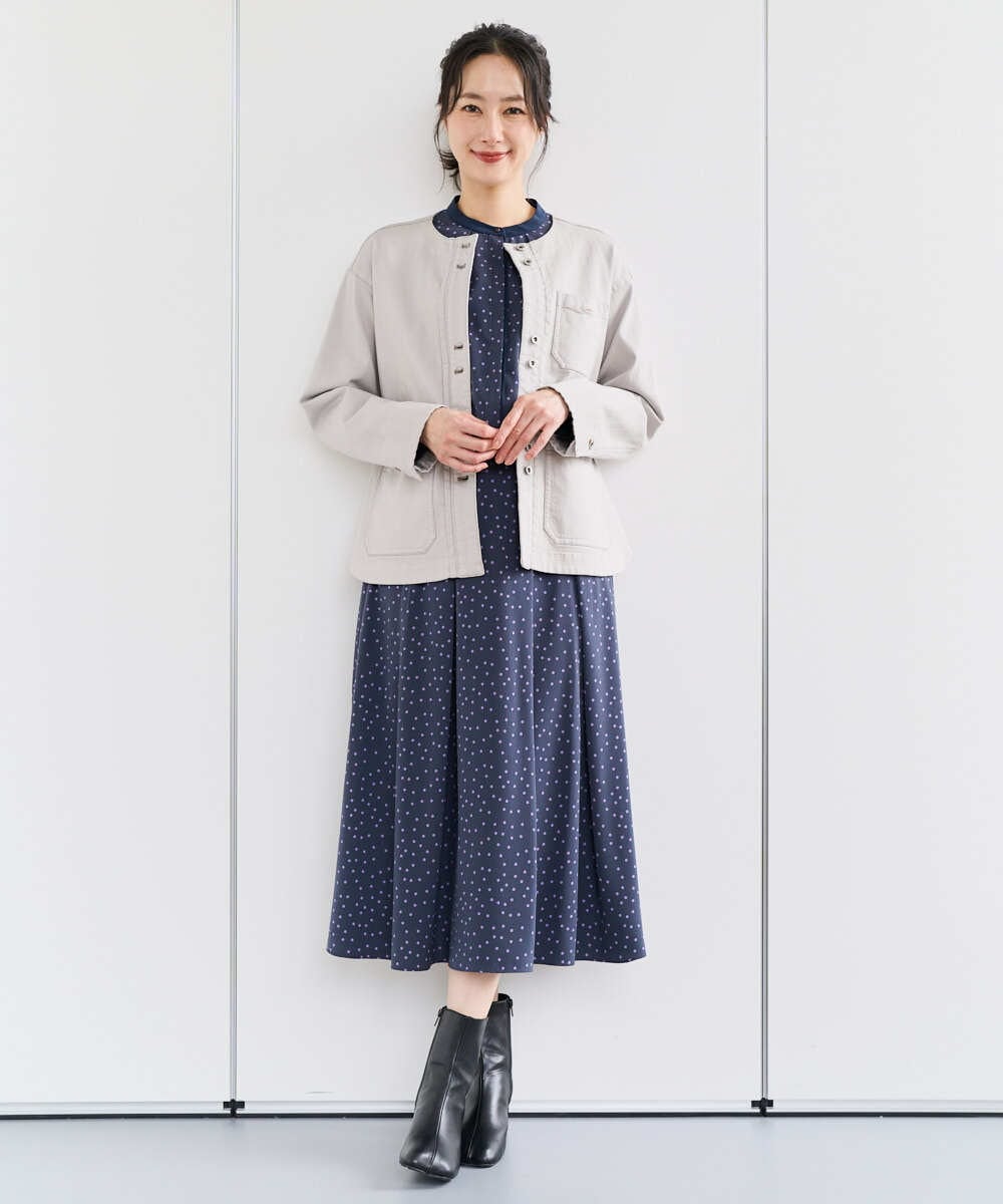 PZTEE01360 GEORGES RECH(ジョルジュ・レッシュ)  [セットアップ対応]ノーカラージャージーデニムジャケット ブルー