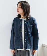 PZTEE01360 GEORGES RECH(ジョルジュ・レッシュ)  [セットアップ対応]ノーカラージャージーデニムジャケット ブルー