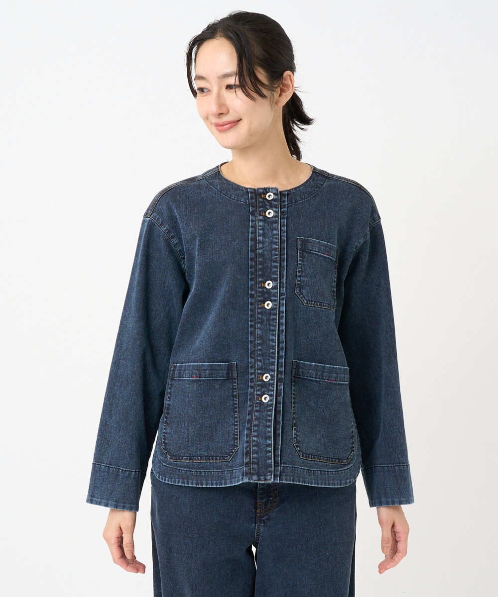 PZTEE01360 GEORGES RECH(ジョルジュ・レッシュ)  [セットアップ対応]ノーカラージャージーデニムジャケット ブルー