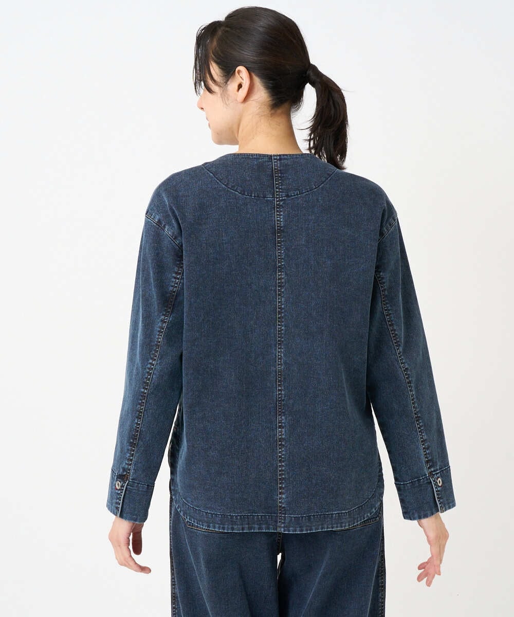 PZTEE01360 GEORGES RECH(ジョルジュ・レッシュ)  [セットアップ対応]ノーカラージャージーデニムジャケット ブルー