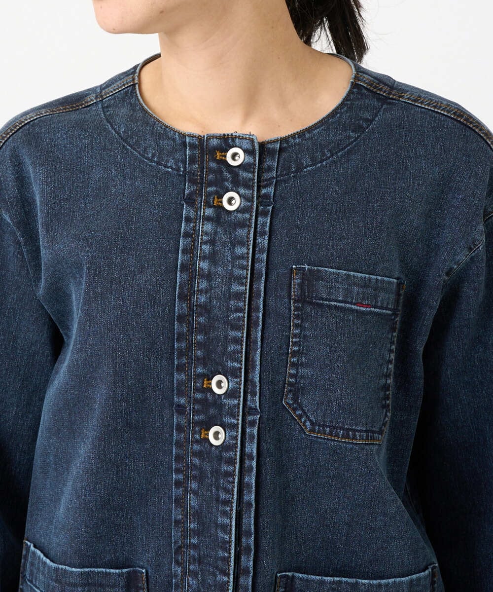 PZTEE01360 GEORGES RECH(ジョルジュ・レッシュ)  [セットアップ対応]ノーカラージャージーデニムジャケット ブルー