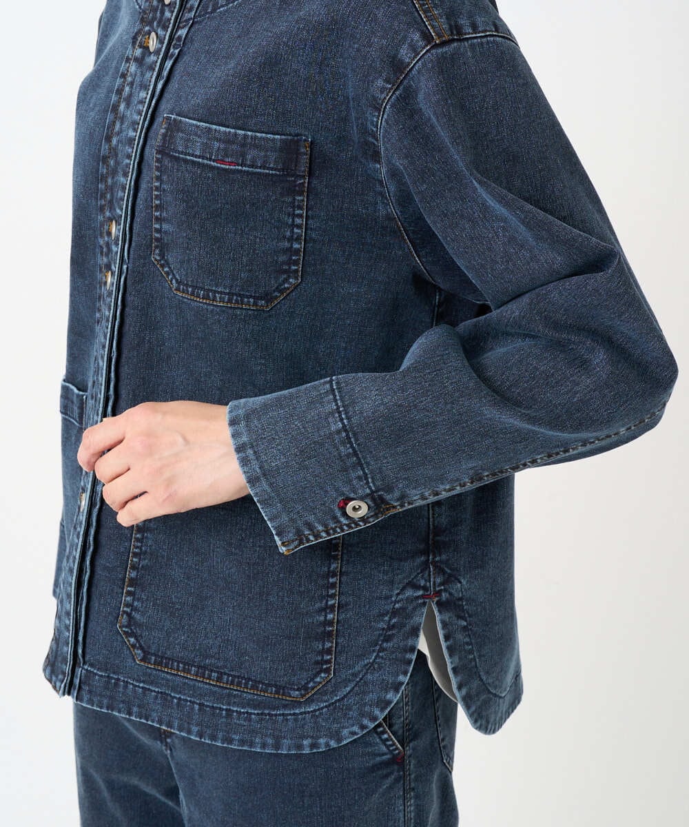 PZTEE01360 GEORGES RECH(ジョルジュ・レッシュ)  [セットアップ対応]ノーカラージャージーデニムジャケット ブルー