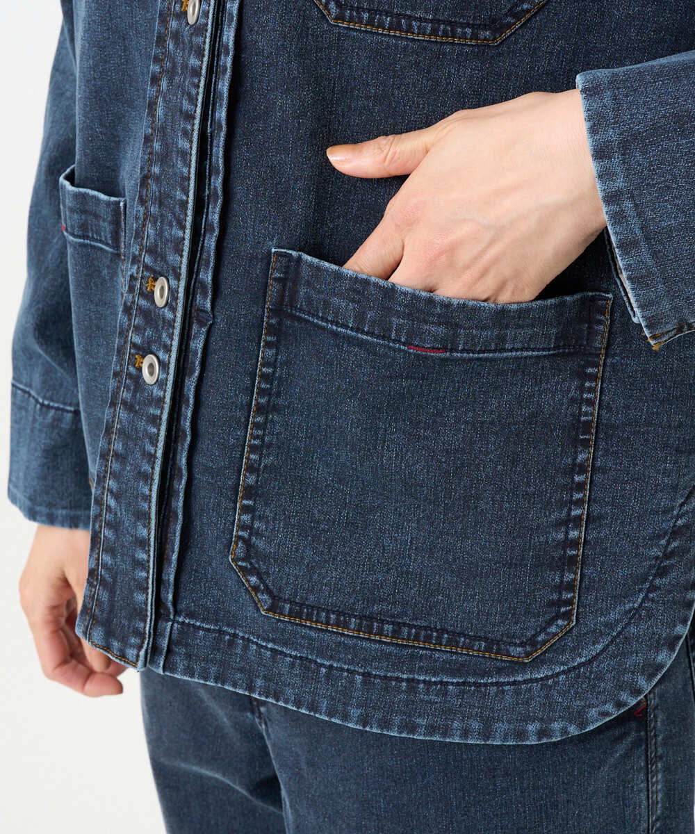 PZTEE01360 GEORGES RECH(ジョルジュ・レッシュ)  [セットアップ対応]ノーカラージャージーデニムジャケット ブルー