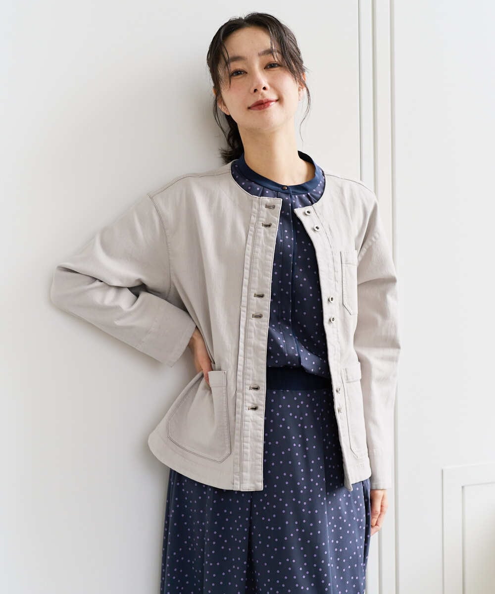 PZTEE01360 GEORGES RECH(ジョルジュ・レッシュ)  [セットアップ対応]ノーカラージャージーデニムジャケット ライトグレー