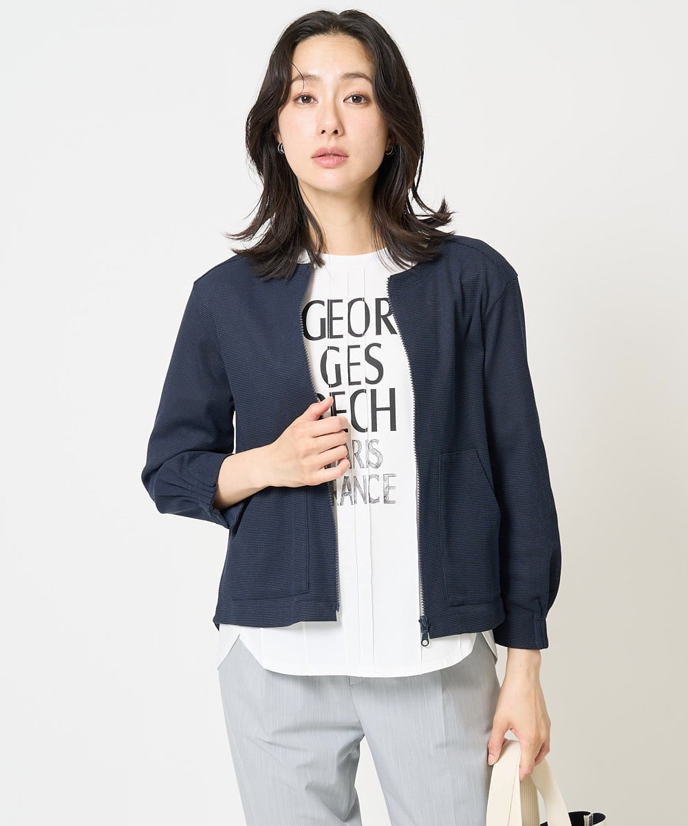 PZTGA32330 GEORGES RECH(ジョルジュ・レッシュ) ジャージーノーカラーショートブルゾン ネイビー