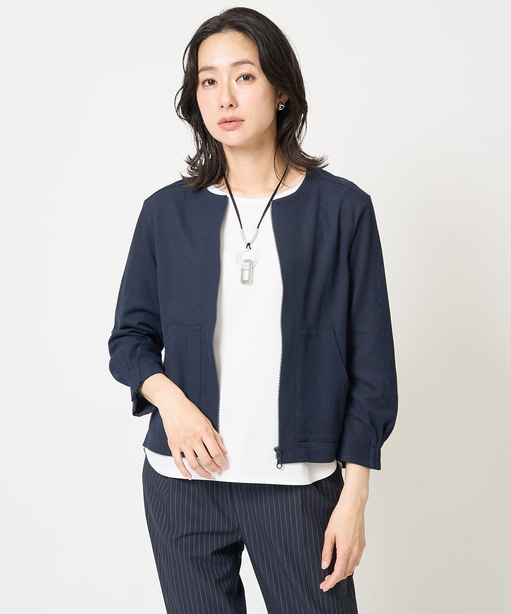 PZTGA32330 GEORGES RECH(ジョルジュ・レッシュ) ジャージーノーカラーショートブルゾン ネイビー